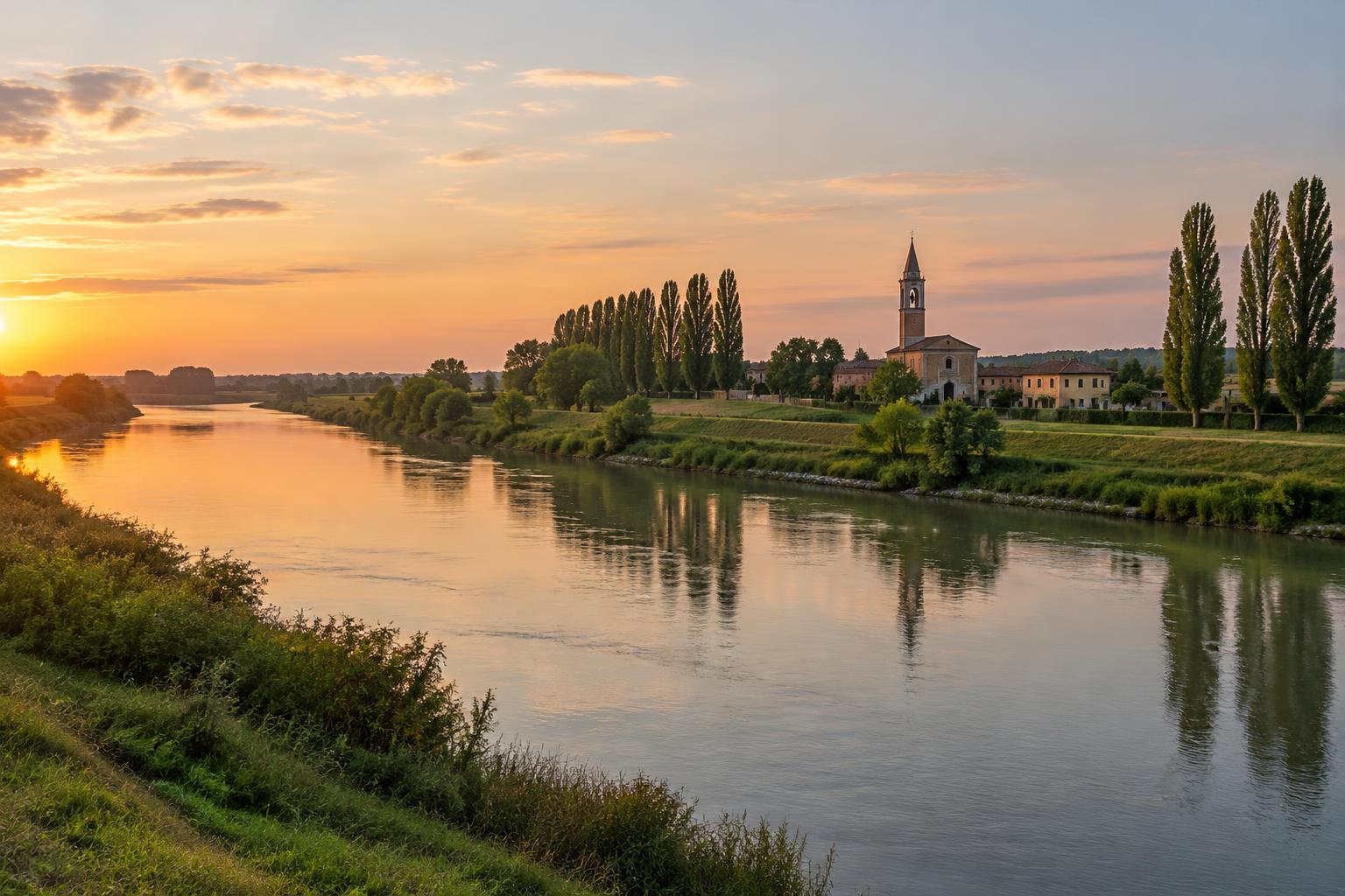 Veduta del Po di Volano e del borgo di Cona, Ferrara